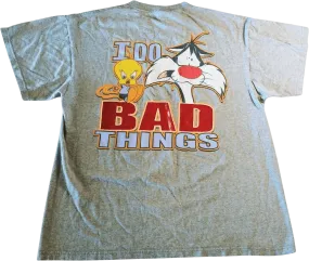 00's Gray Tweety Bird Sylvester Slap Graphic T-Shirt by Looney Tunes