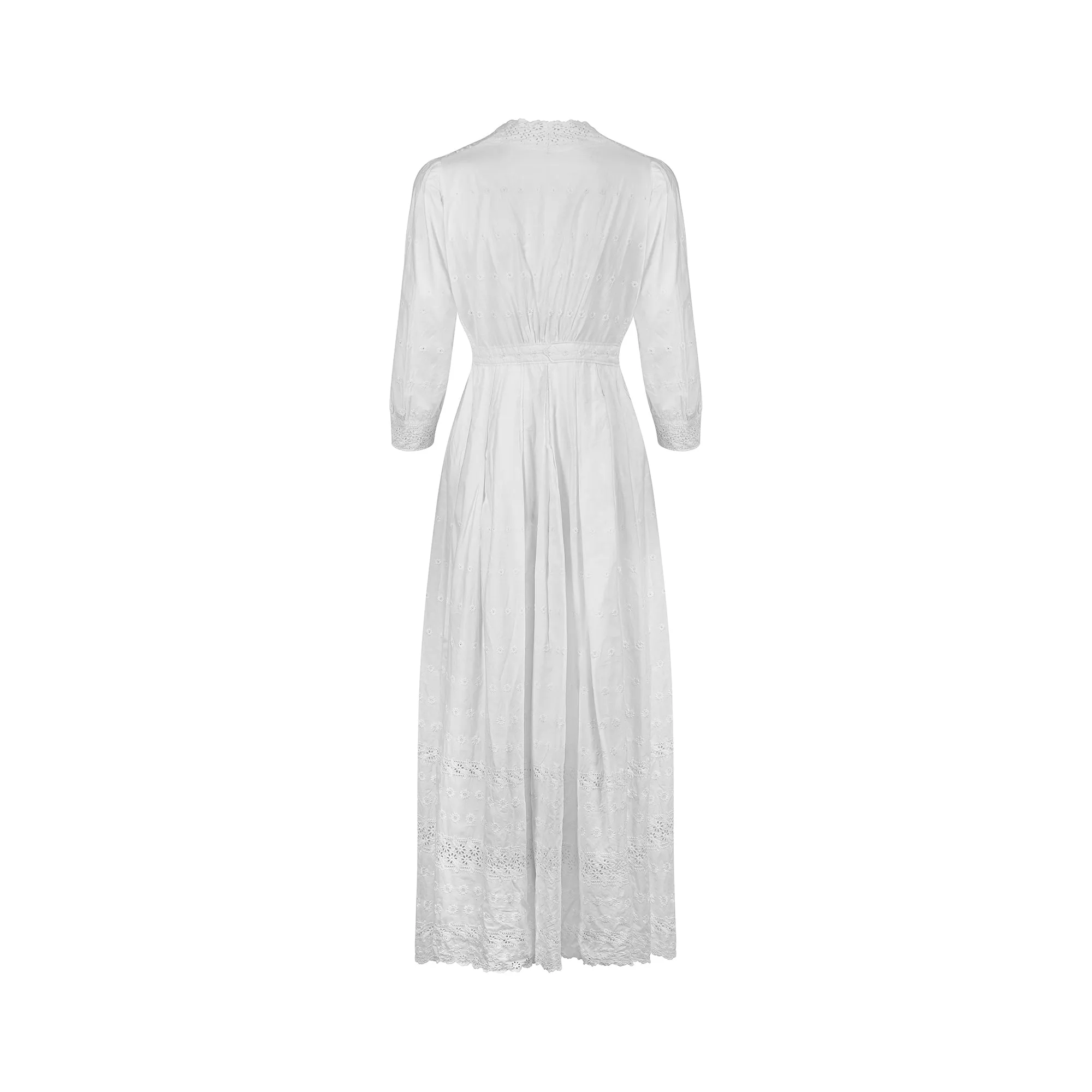 1910s Edwardian White Eyelet Work Wrap Dress