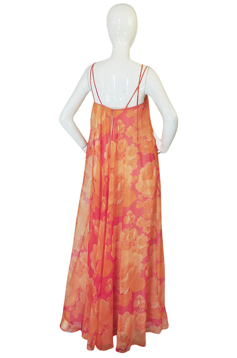 1960s Unlabelled Floral Chiffon Dress with Cape Overlay