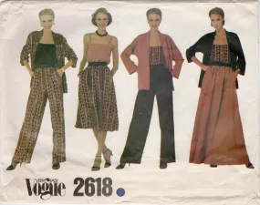 1980's Very Easy Vogue Unlined Jacket, Camisole, Flared Skirt and Pants pattern - Bust 32.5" - No. 2618