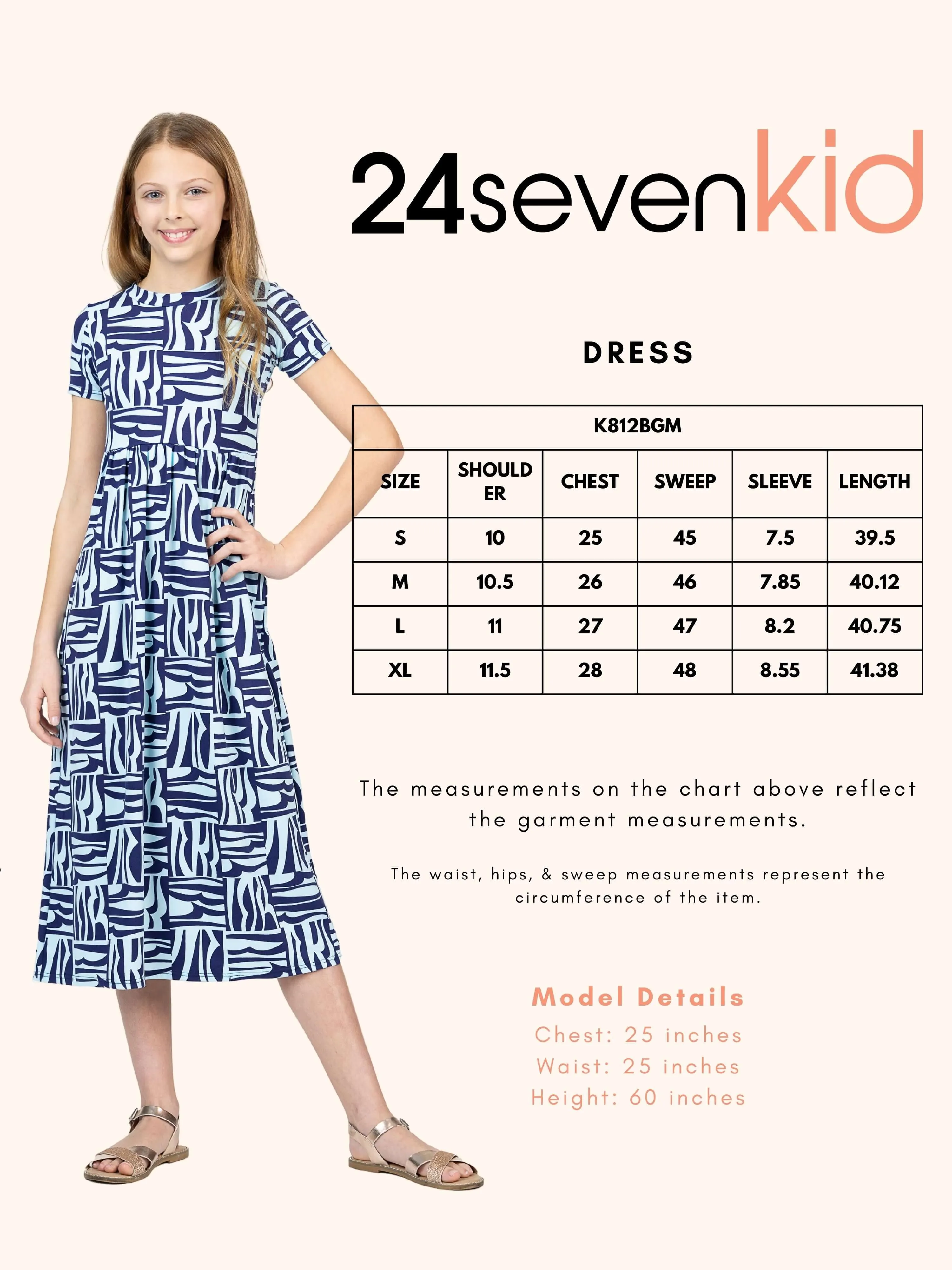 24sevenkid Girls Short Sleeve Blue Geo Print Maxi Dress