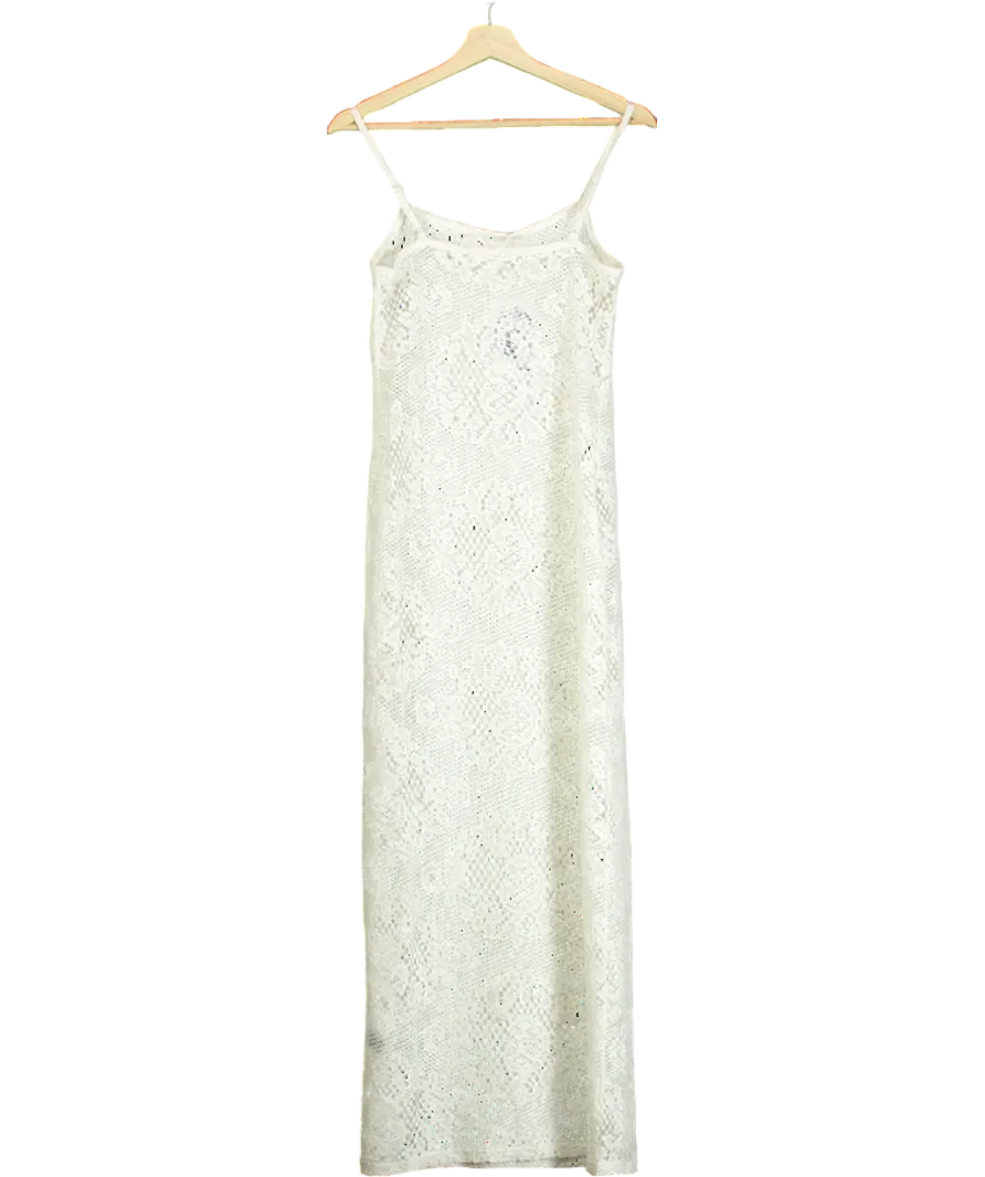 4th & Reckless White Agnes Crochet-pattern Knitted Maxi Dress UK 6