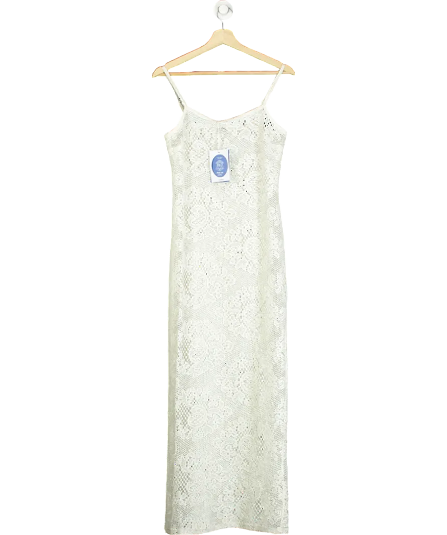 4th & Reckless White Agnes Crochet-pattern Knitted Maxi Dress UK 6