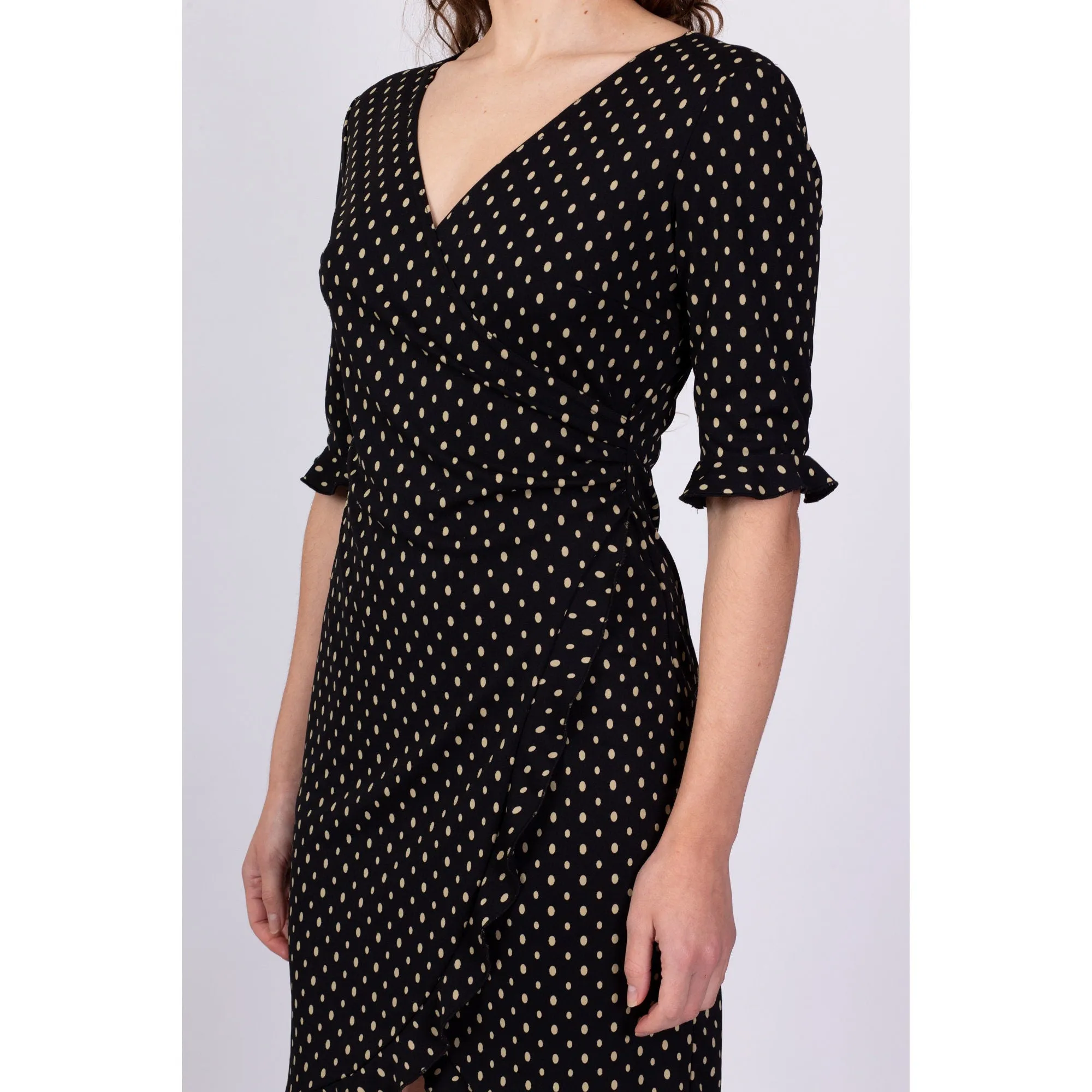 90s Polka Dot Mini Wrap Dress - Medium