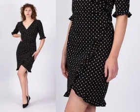 90s Polka Dot Mini Wrap Dress - Medium