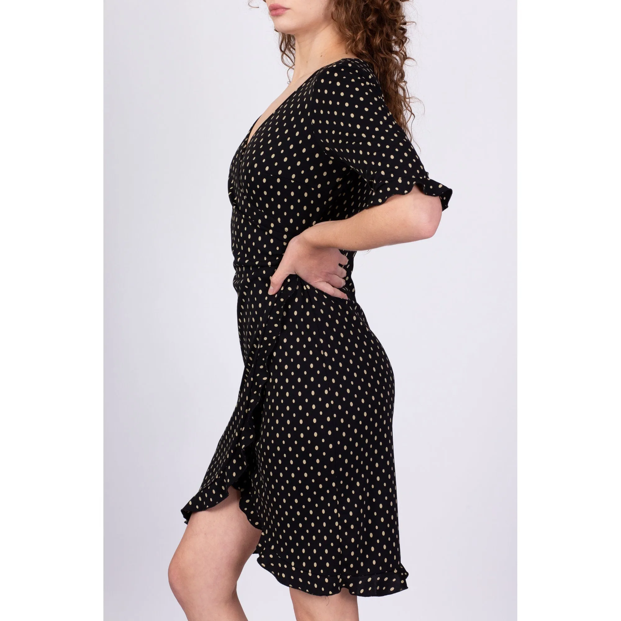 90s Polka Dot Mini Wrap Dress - Medium