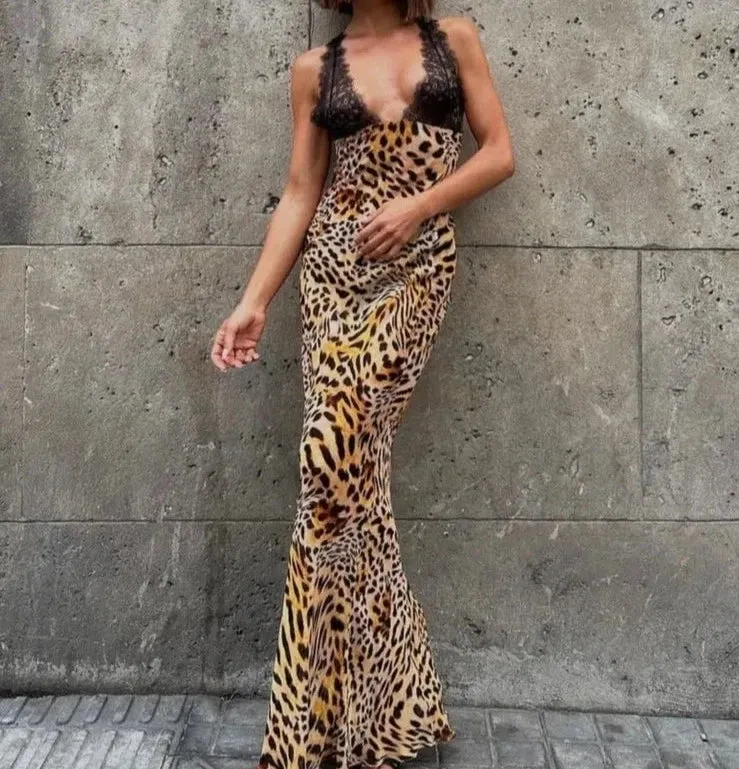 A&A Lace And Leopard Print Maxi Dress