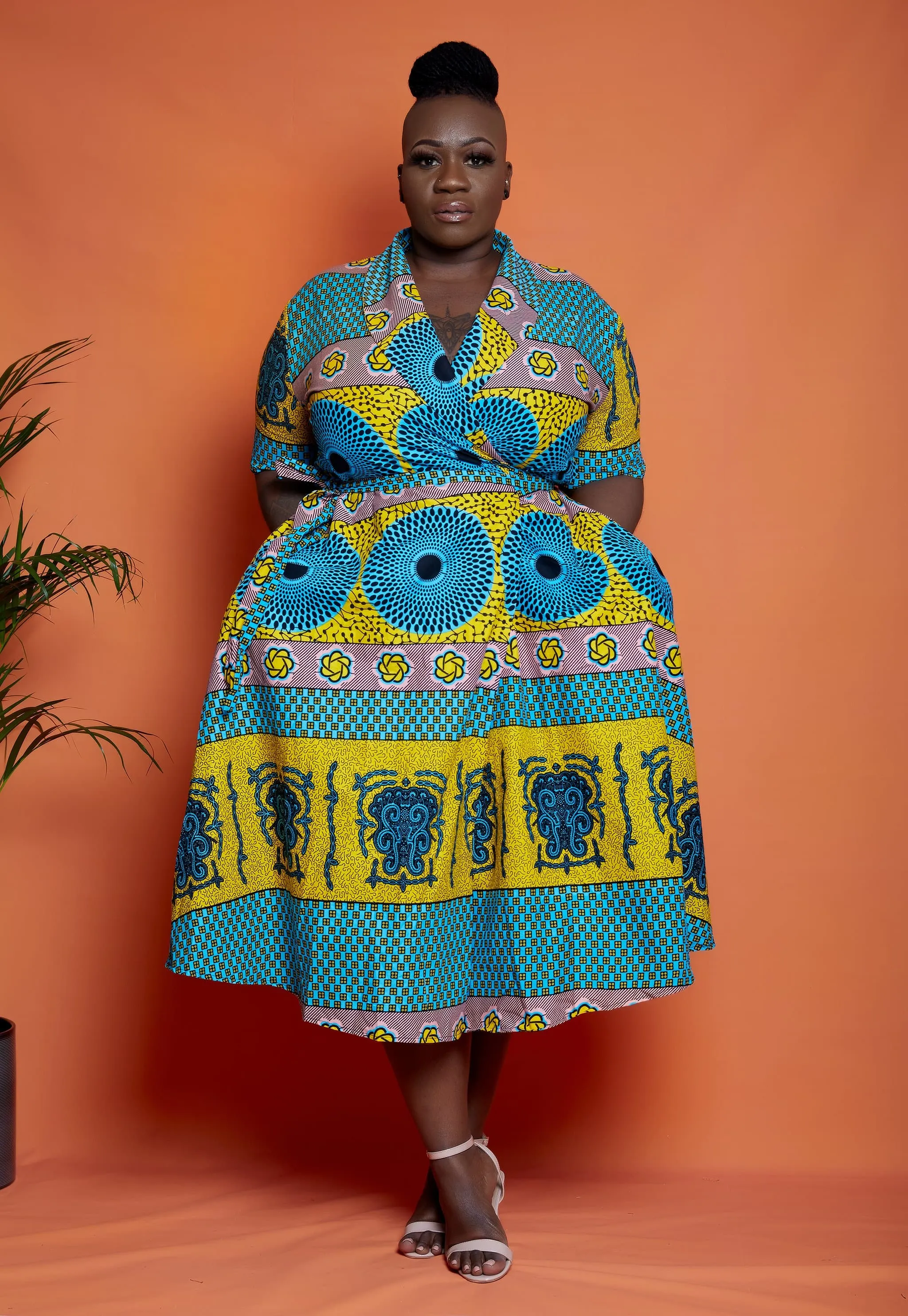 African Print Wrap Midi Dress - Kemmy