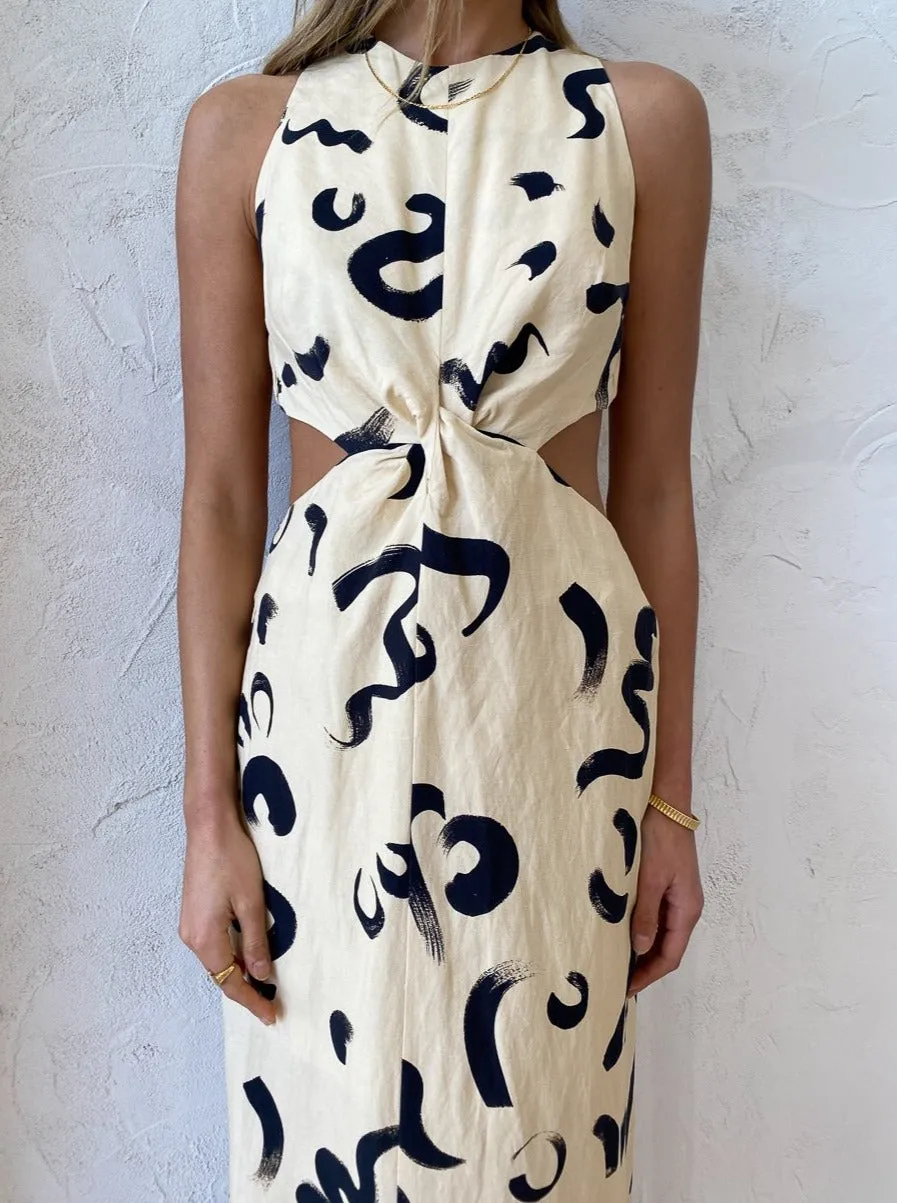 Alemais Brush Stroke Twist Dress in Clay