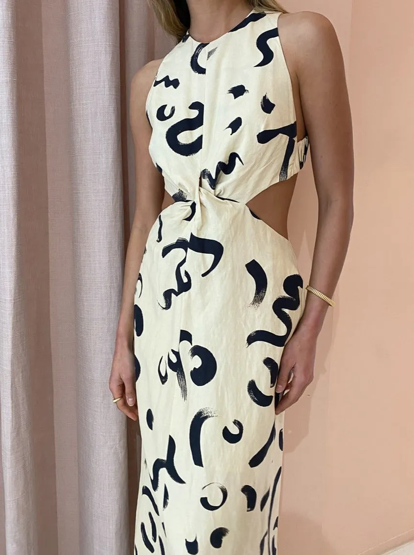 Alemais Brush Stroke Twist Dress in Clay