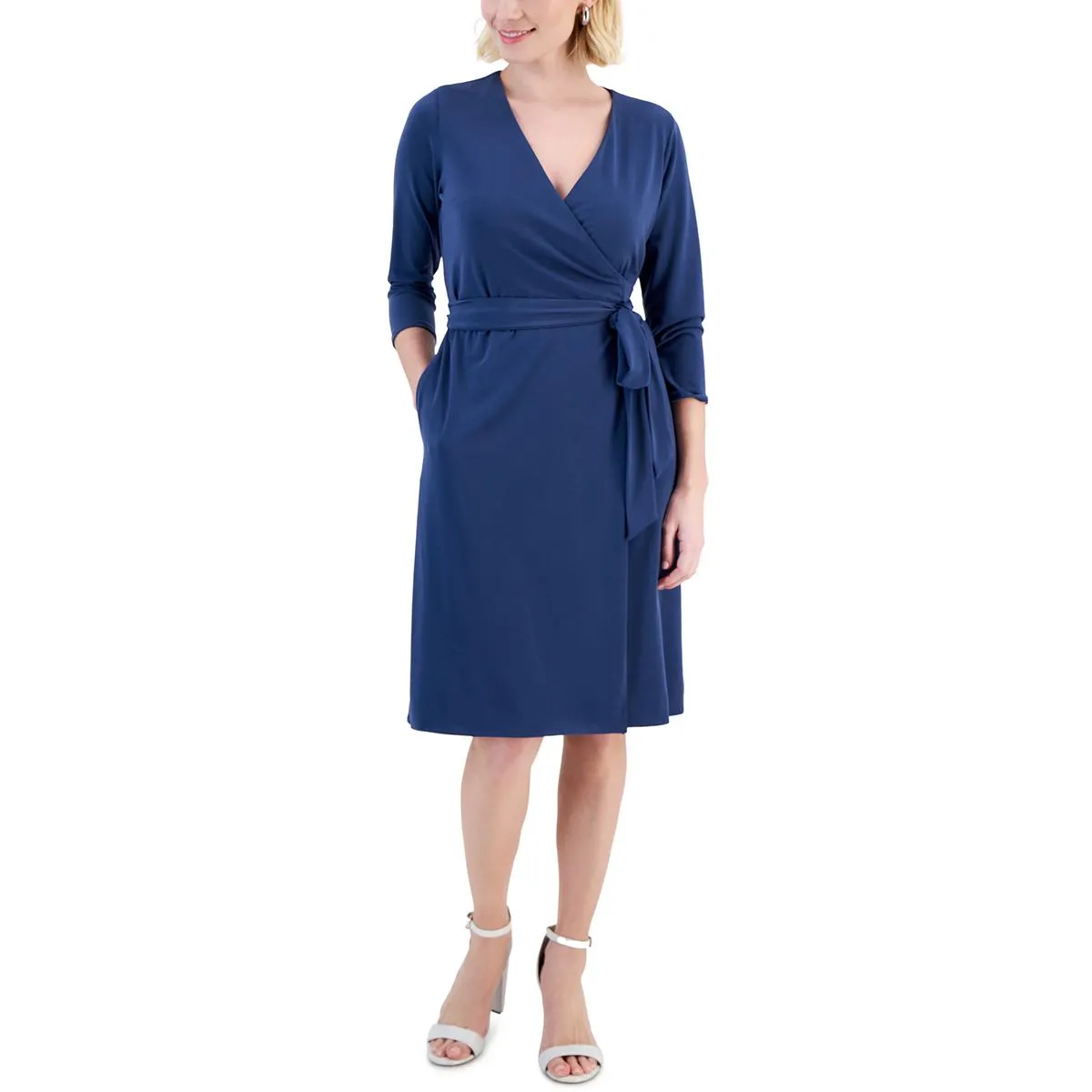 Alfani Womens Petites Wrap Tie Front Wrap Dress