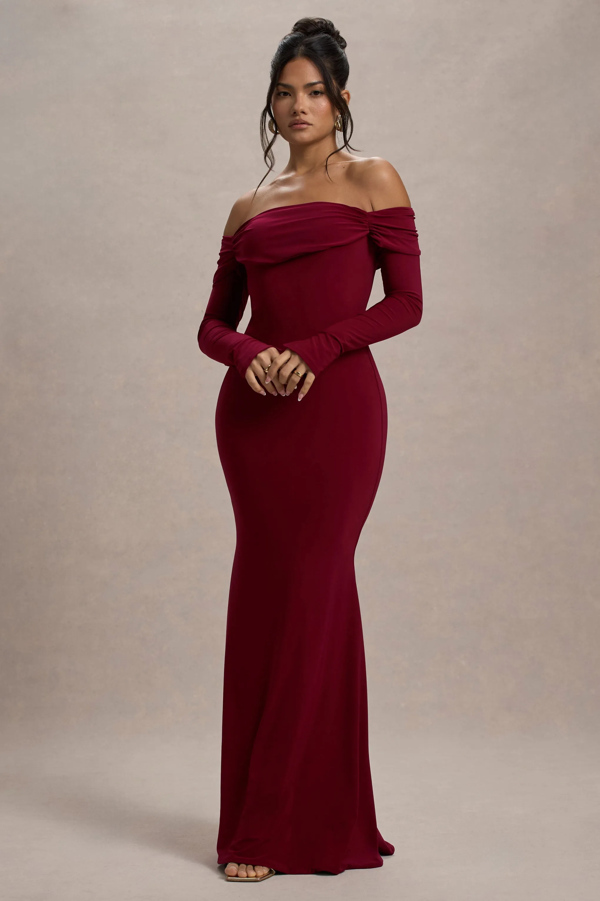 Amaia | Berry Bardot Long-Sleeve Maxi Dress