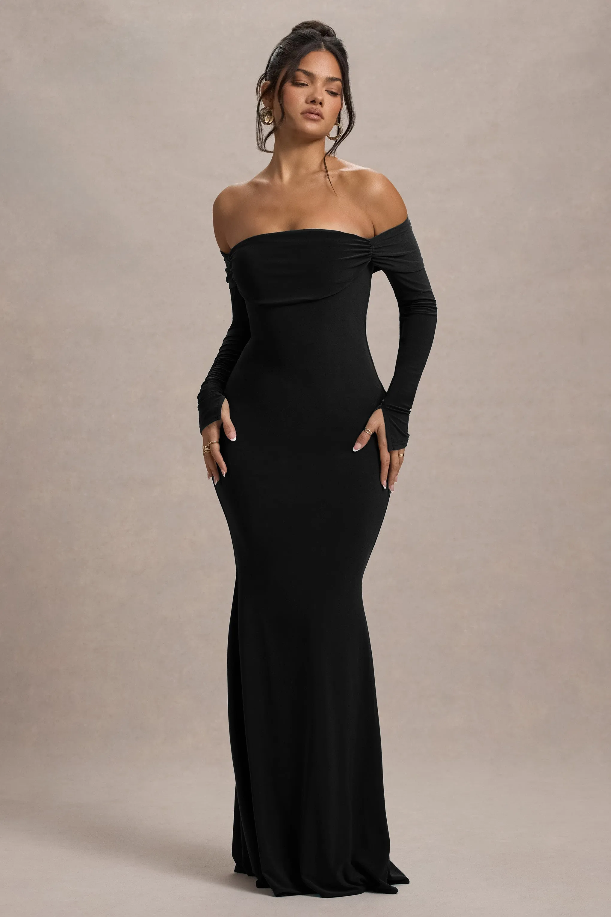 Amaia | Black Bardot Long-Sleeve Maxi Dress