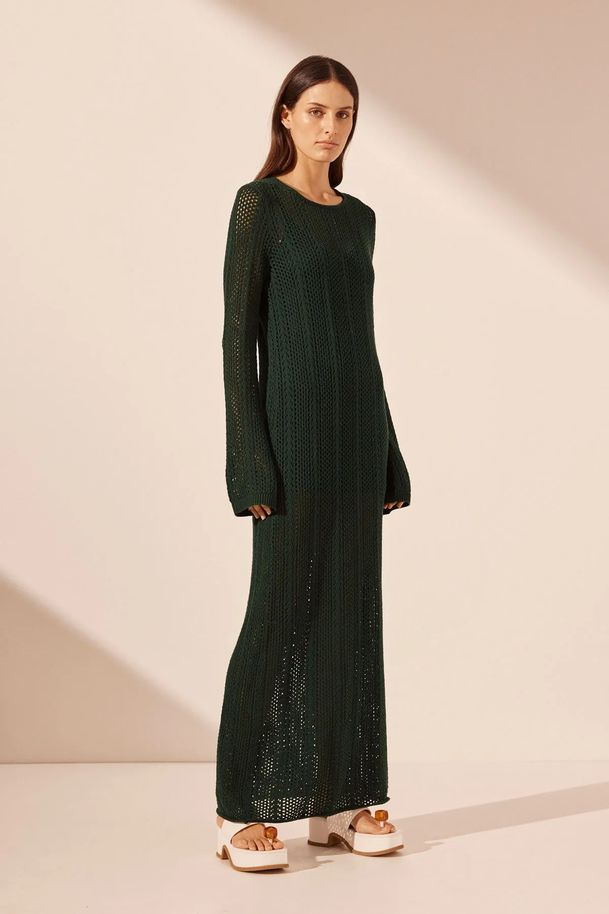 ARLO LONG SLEEVE MAXI DRESS - DEEP FOREST