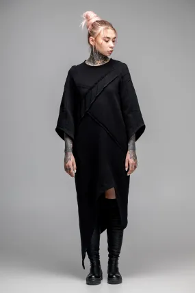 Asymmetric oversized black dress