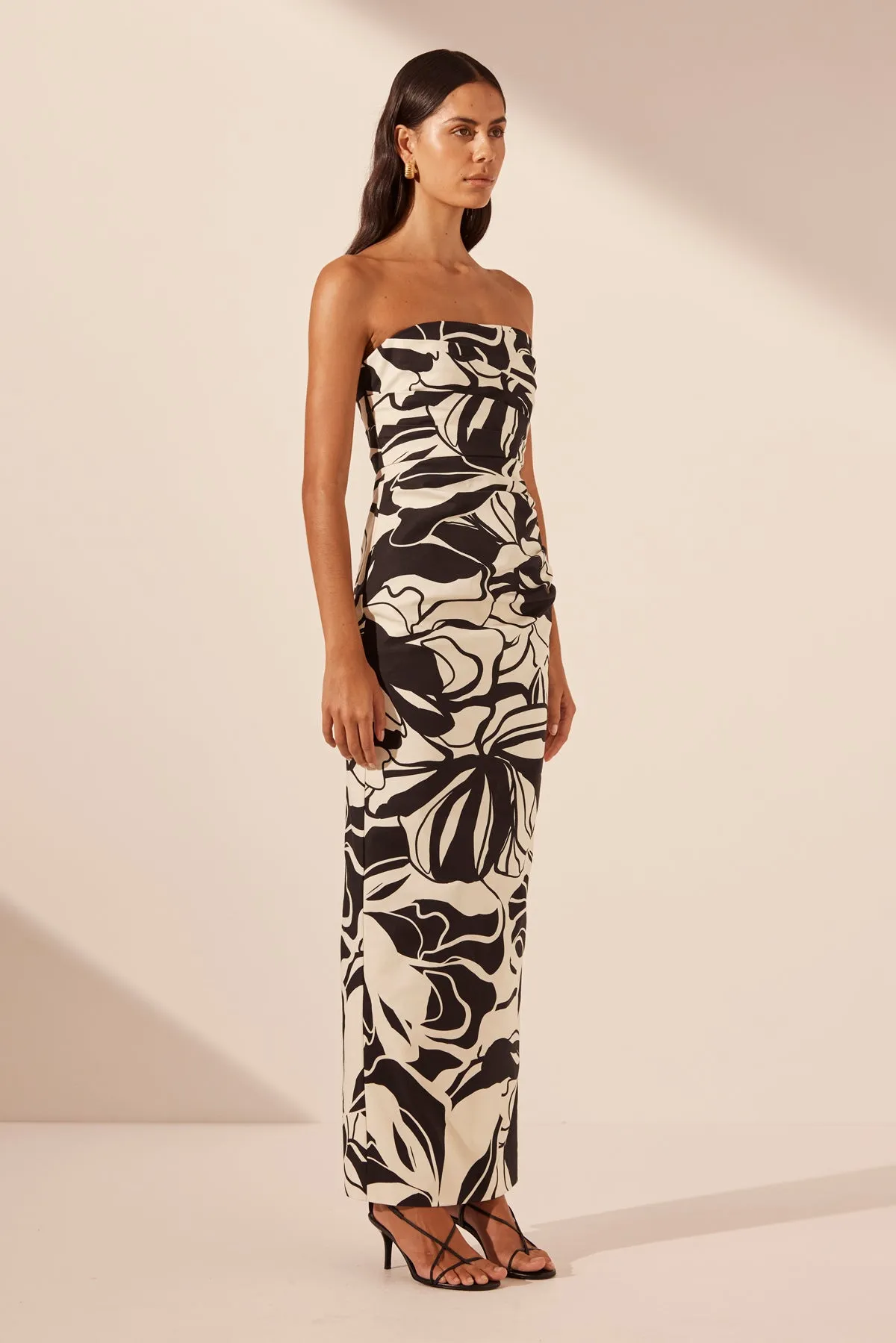 AZIZE STRAPLESS DRAPED MAXI DRESS