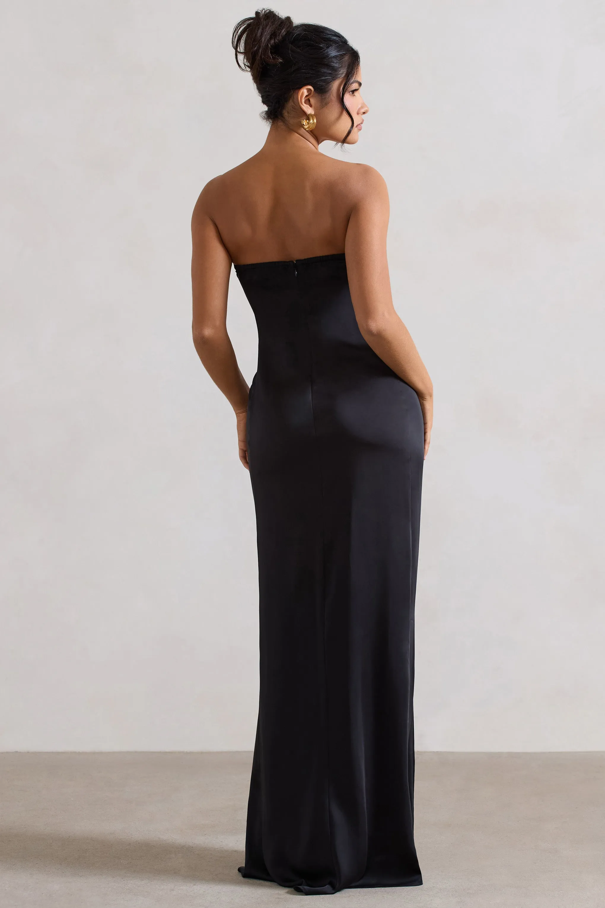 Azra | Black Satin Bandeau Maxi Dress