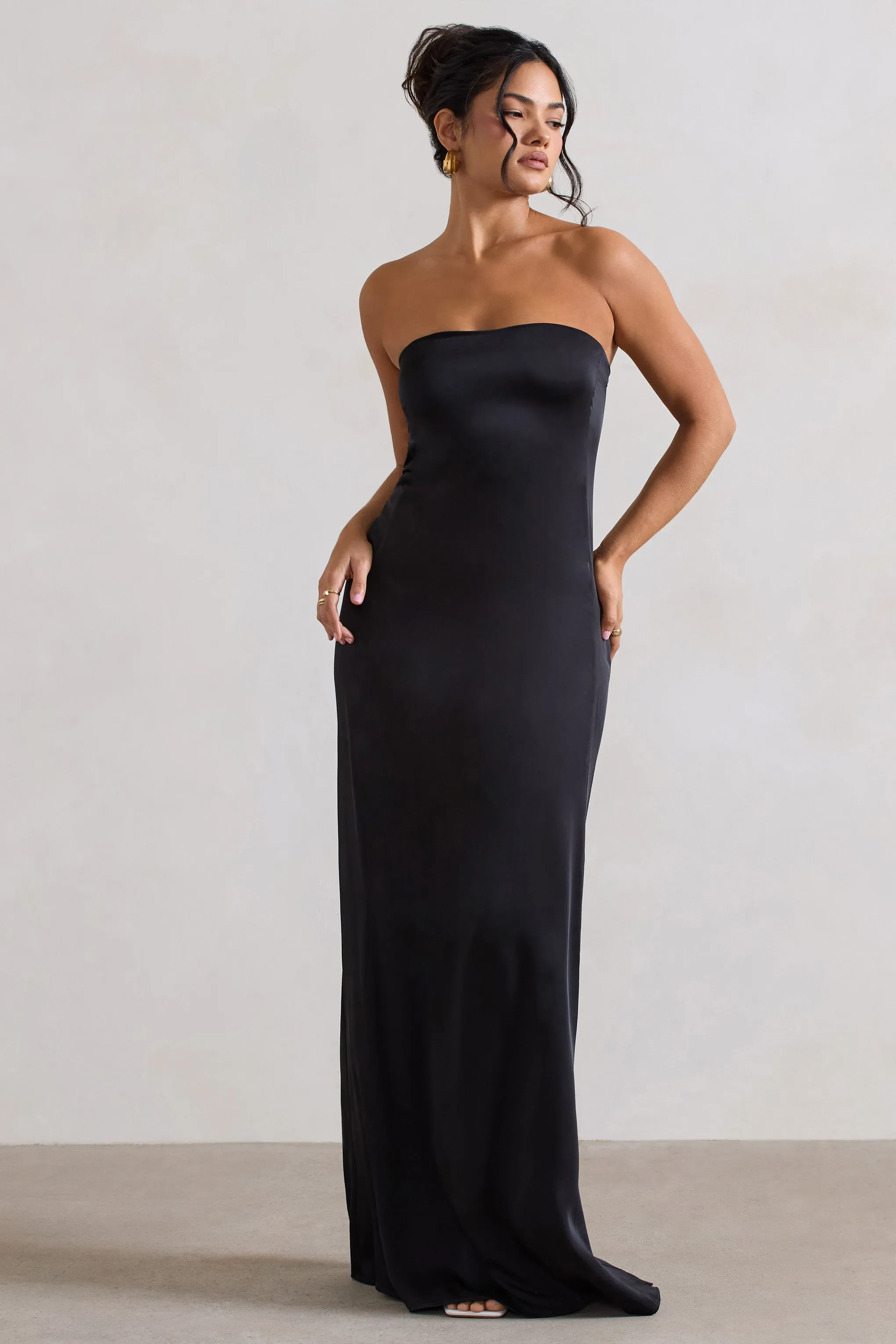 Azra | Black Satin Bandeau Maxi Dress