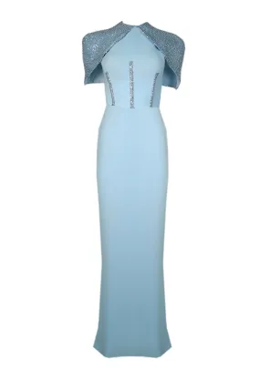 BABY BLUE CORSET DRESS WITH DETACHABLE EMBROIDERED CAPE