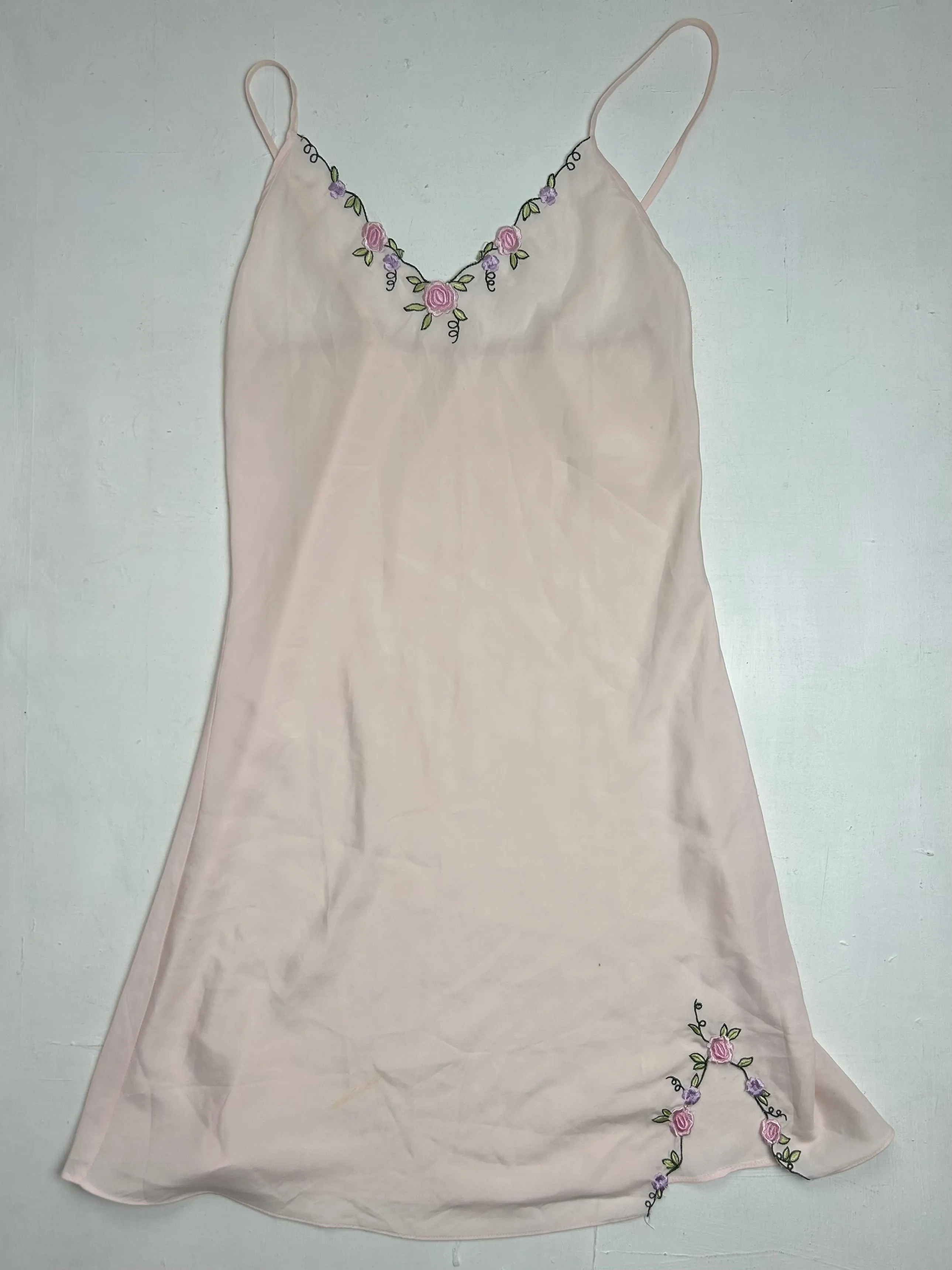 Baby pink embroidered floral print babydoll dress (S/M)