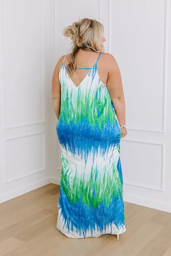 Bali Sunrise Satin Maxi Dress in Blue Curves