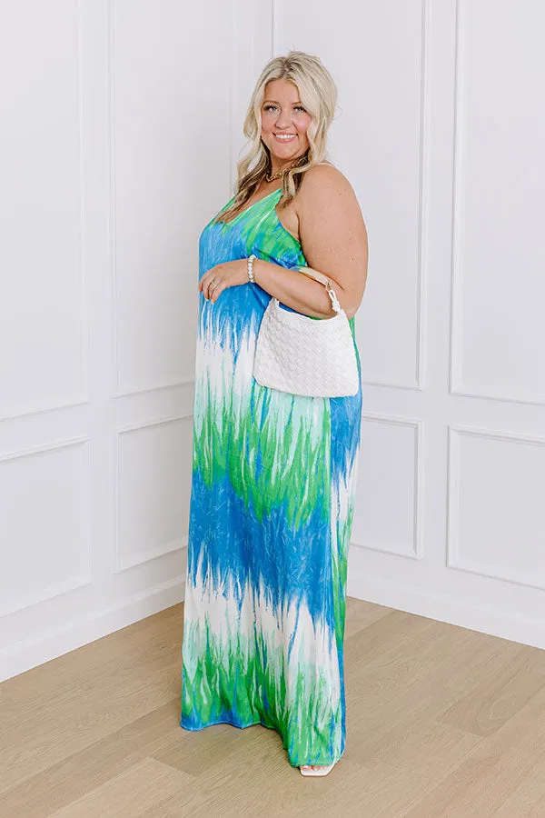 Bali Sunrise Satin Maxi Dress in Blue Curves