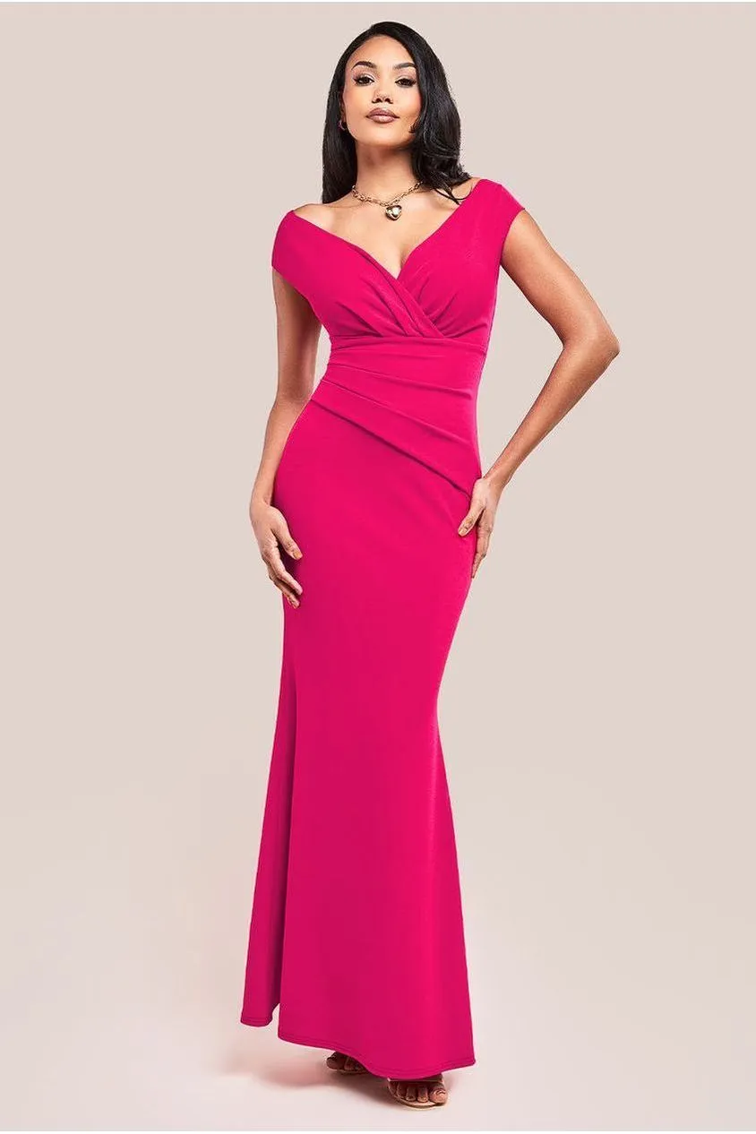 Bardot Pleated Maxi Dress - Hot Pink by Goddiva