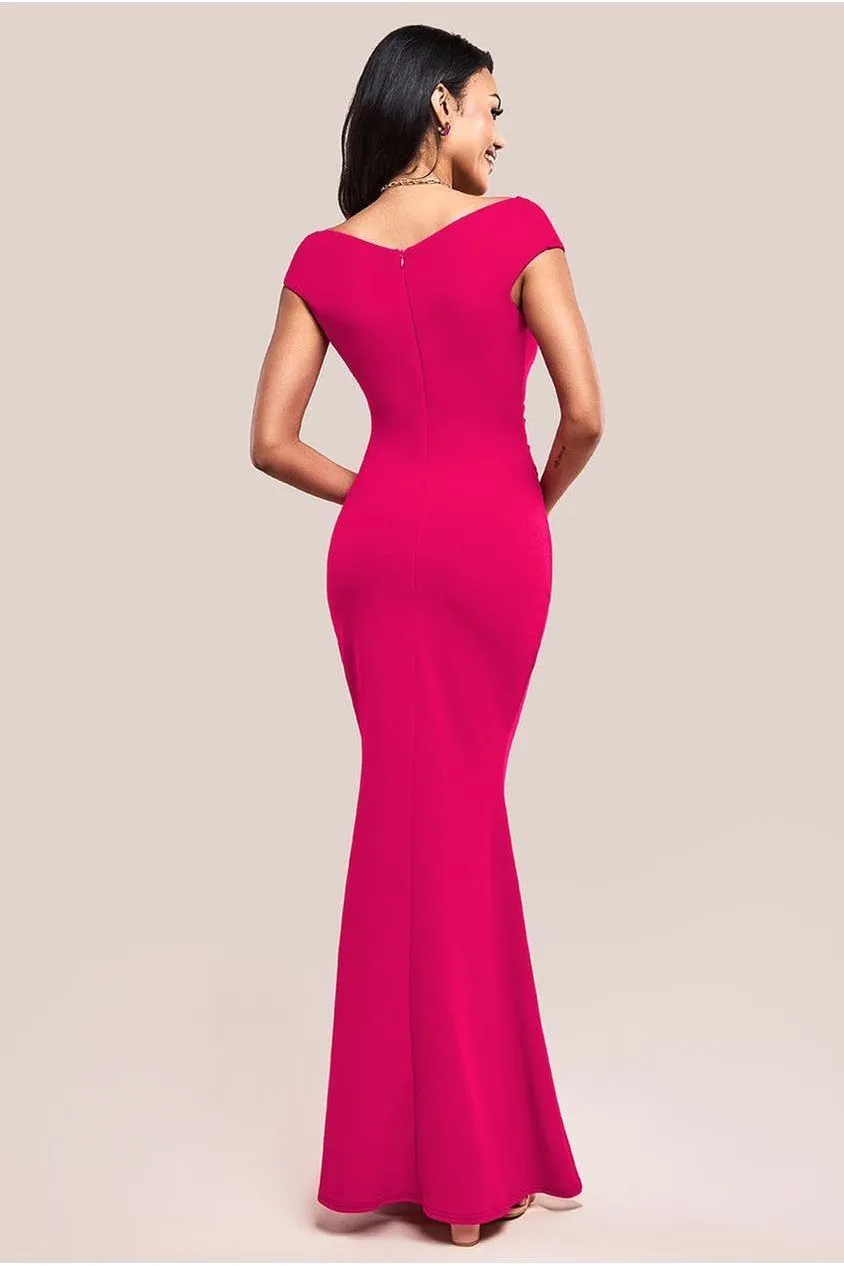 Bardot Pleated Maxi Dress - Hot Pink by Goddiva