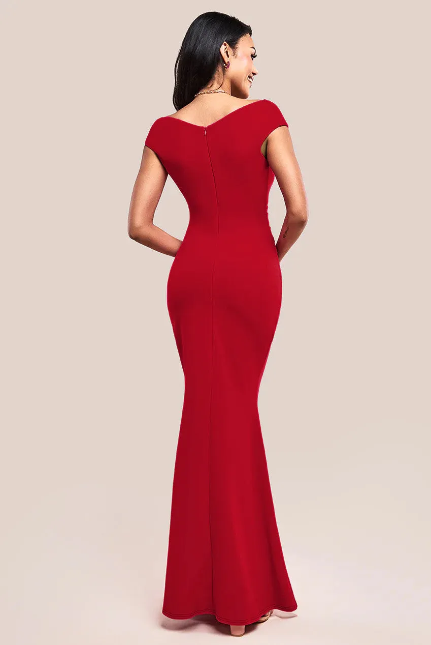 Bardot Pleated Maxi Dress - Red by Goddiva