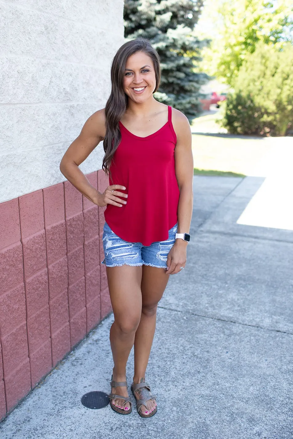 Basic Red Spaghetti Strap Tank (SM-XL)