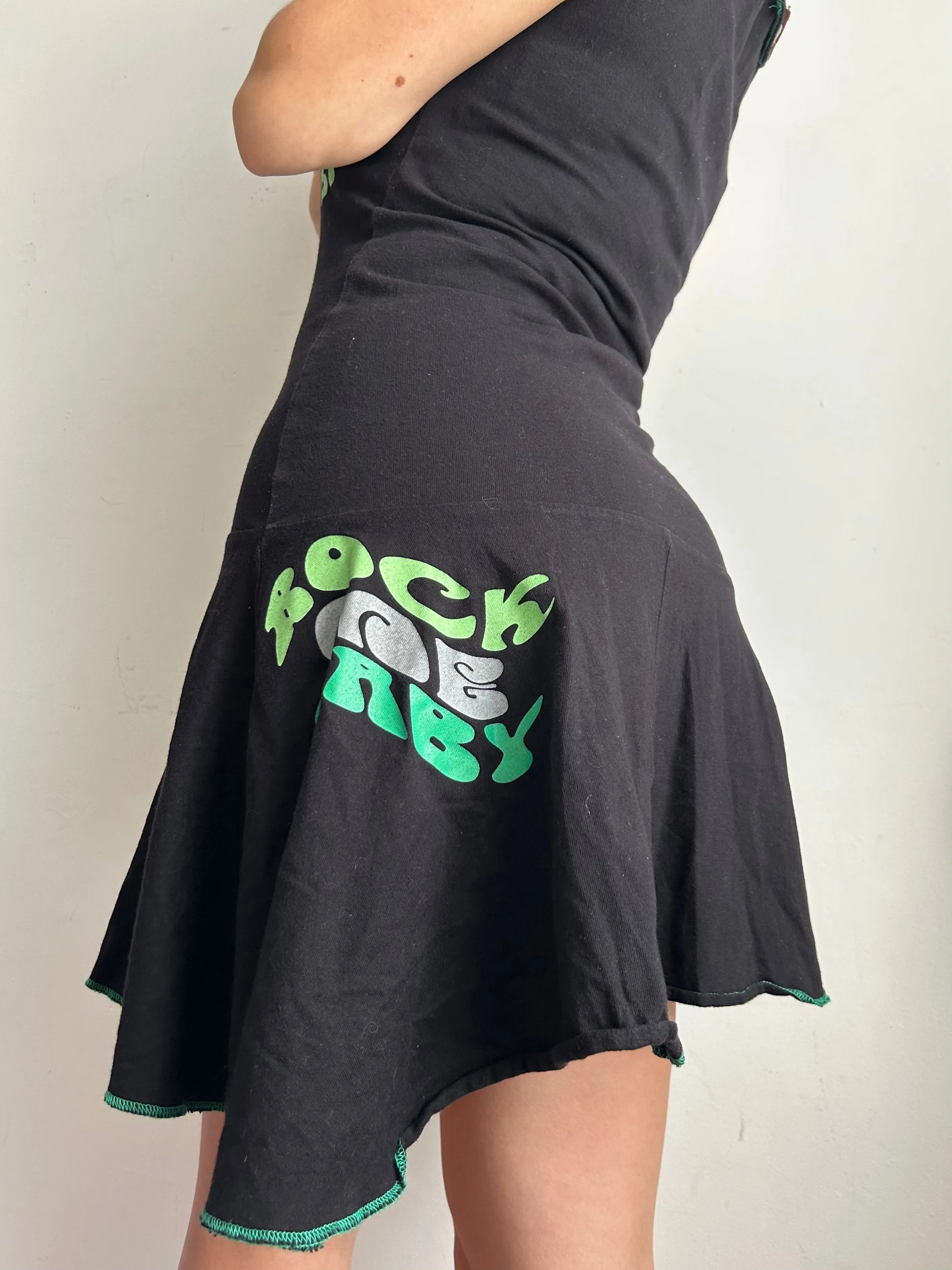 Black & green Y2K vintage cotton mini pleated dress (S/M)