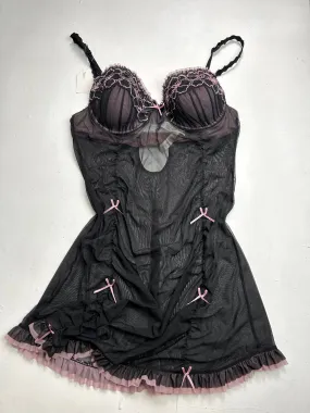 Black & purple see trough mesh lingerie babydoll corset dress (S/M)