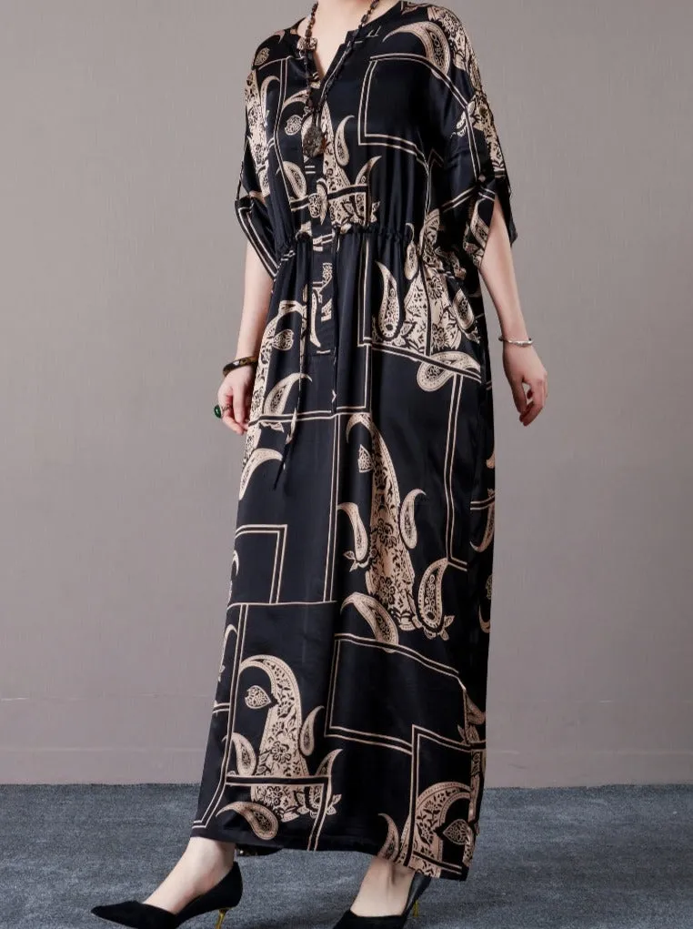 Black and Beige Paisley Print Maxi Dress