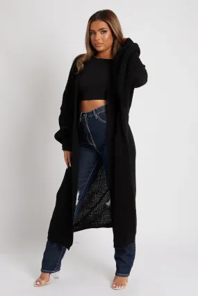 Black Balloon Sleeve Maxi Knit Cardigan - Imara