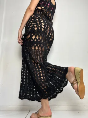 Black crochet 90s Y2K vintage maxi dress (S/M)