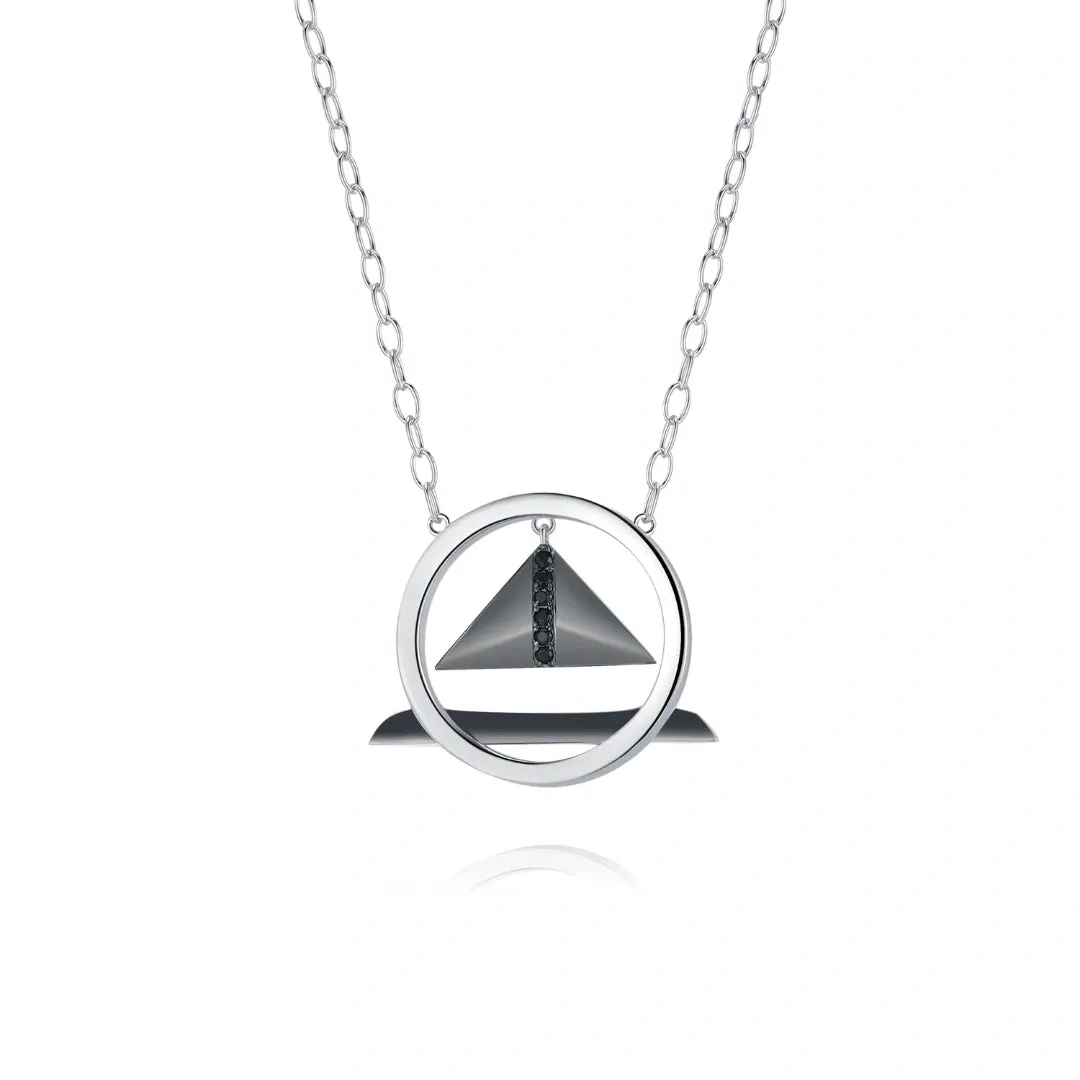 Black Cubic Zirconia Diamond Triangle Pendant Necklace Multiple Perspectives collection Designed by Alexandra Baltazar