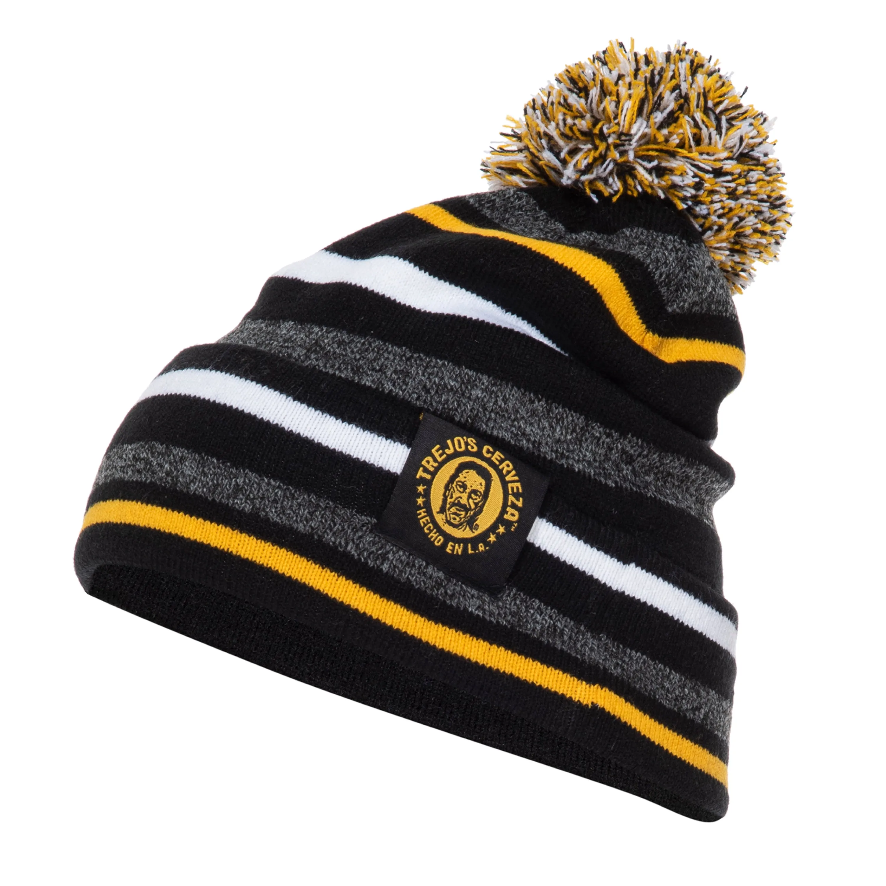 Black / Gold / Grey Stripe Pom Pom Beanie (Trejo's Cerveza)