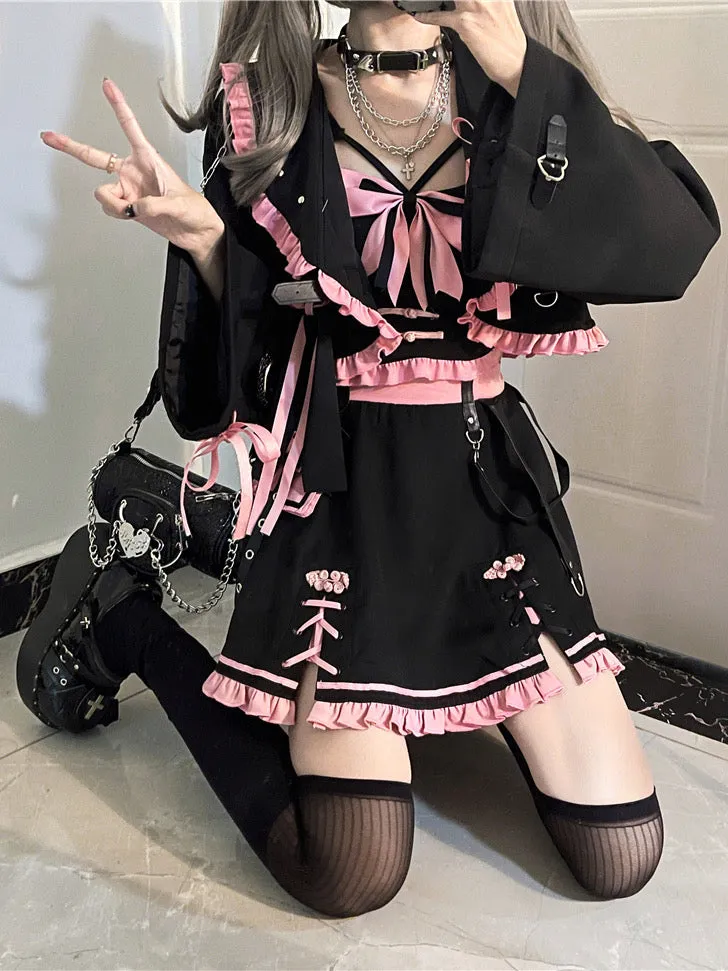 Black Pink Sweet Cool Lolita Dress