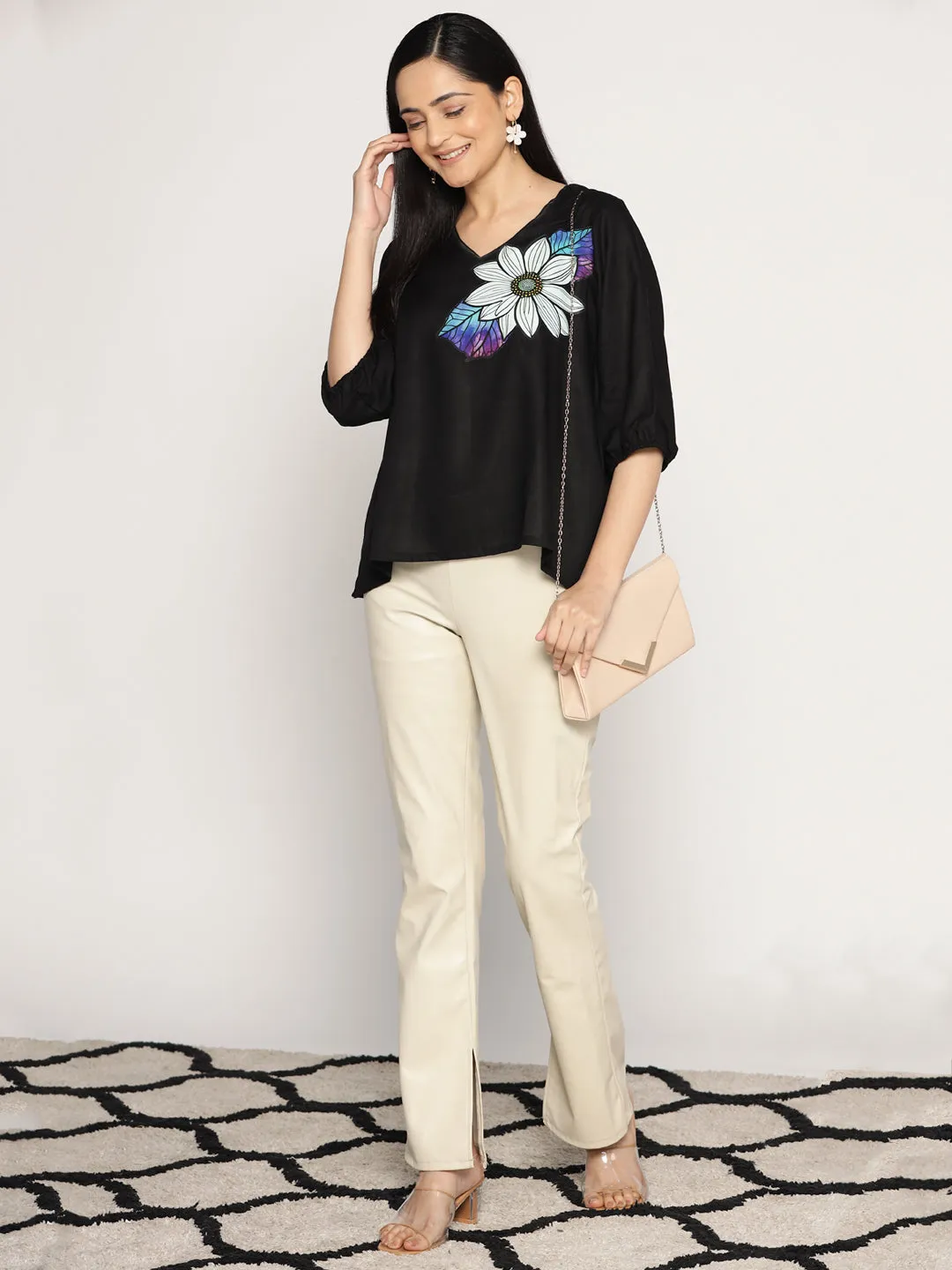 Black Rayon Top - BlossomChic