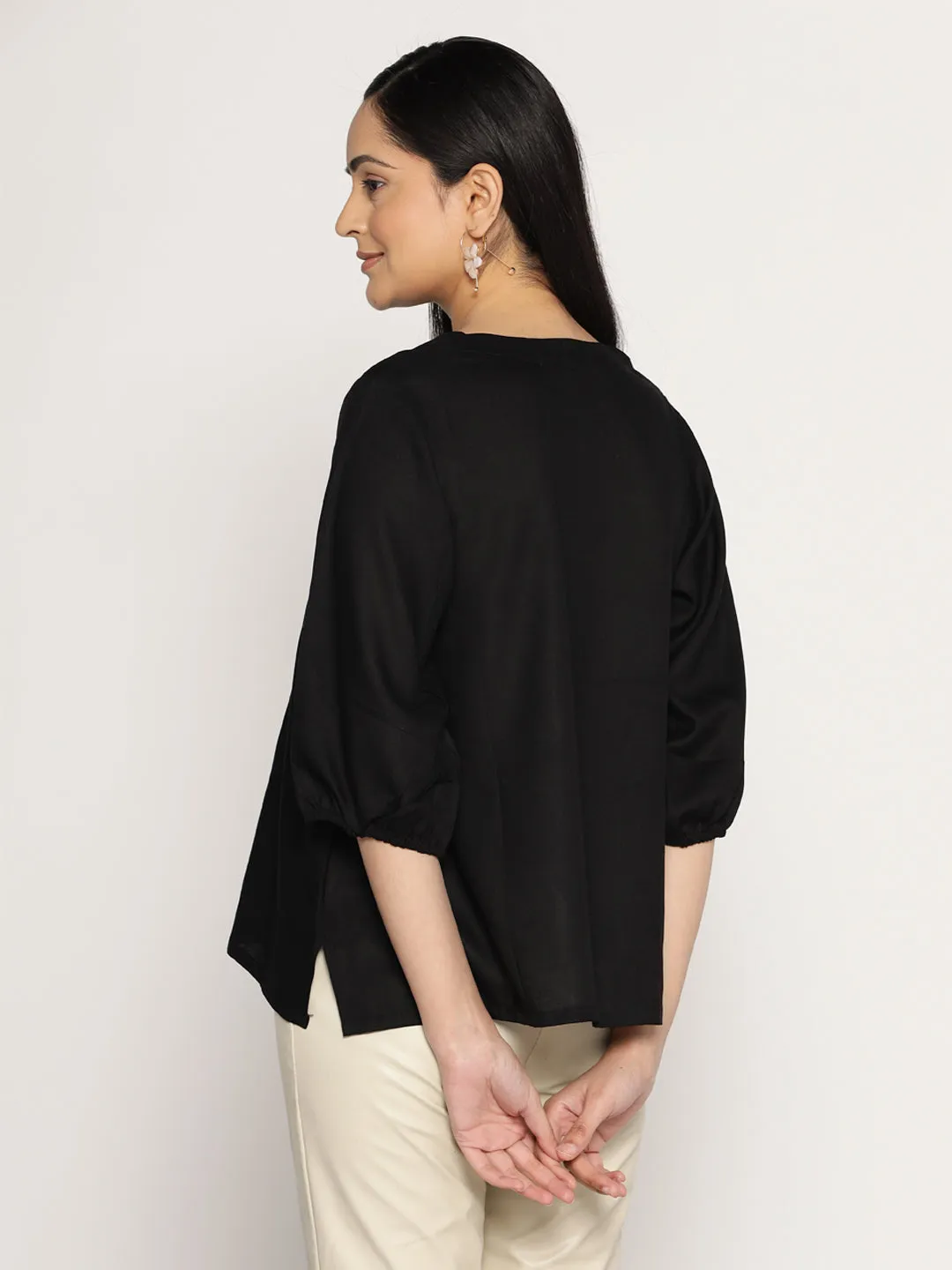 Black Rayon Top - BlossomChic