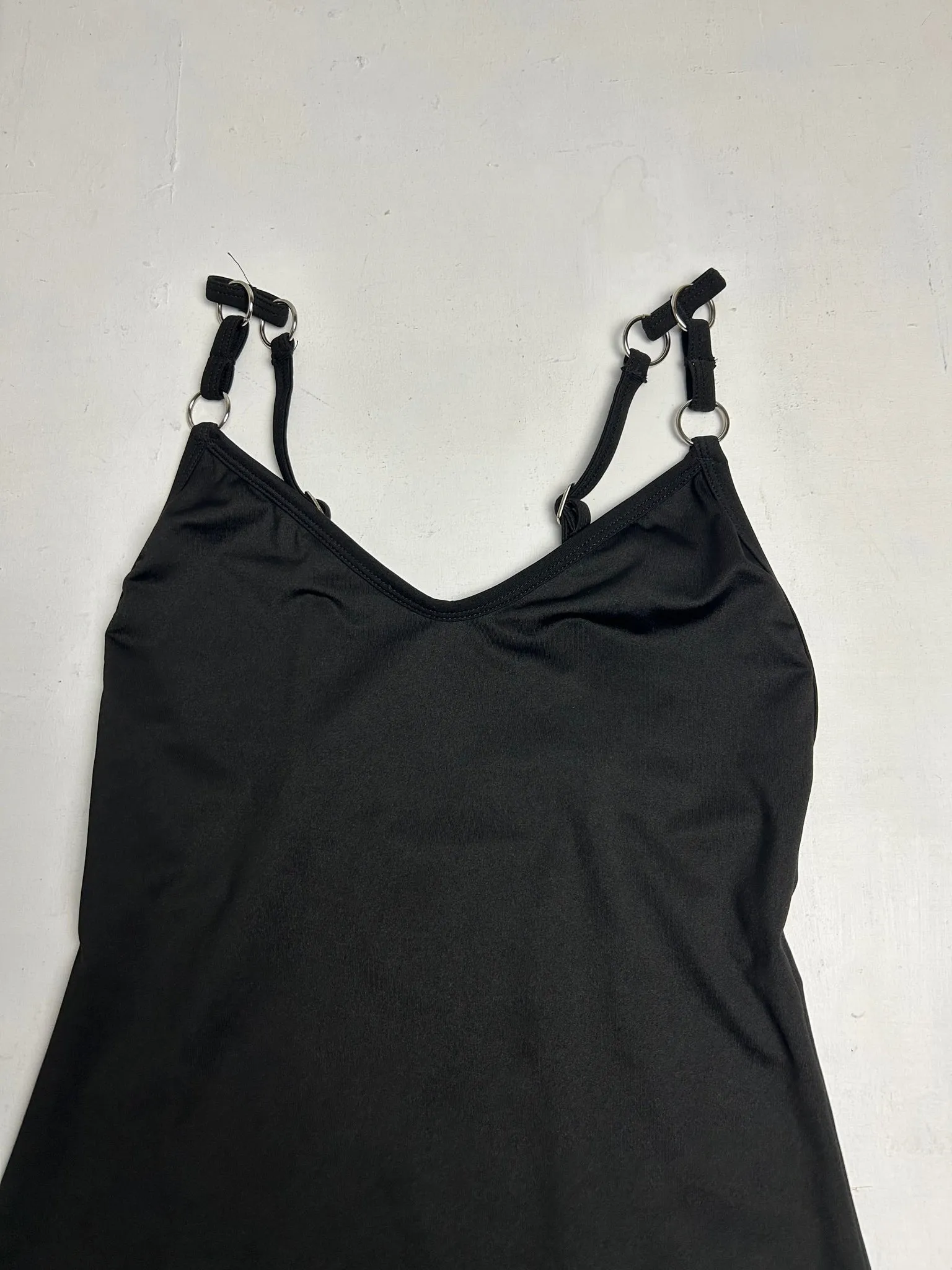 Black stretchy Y2K vintage backless mini dress (S)