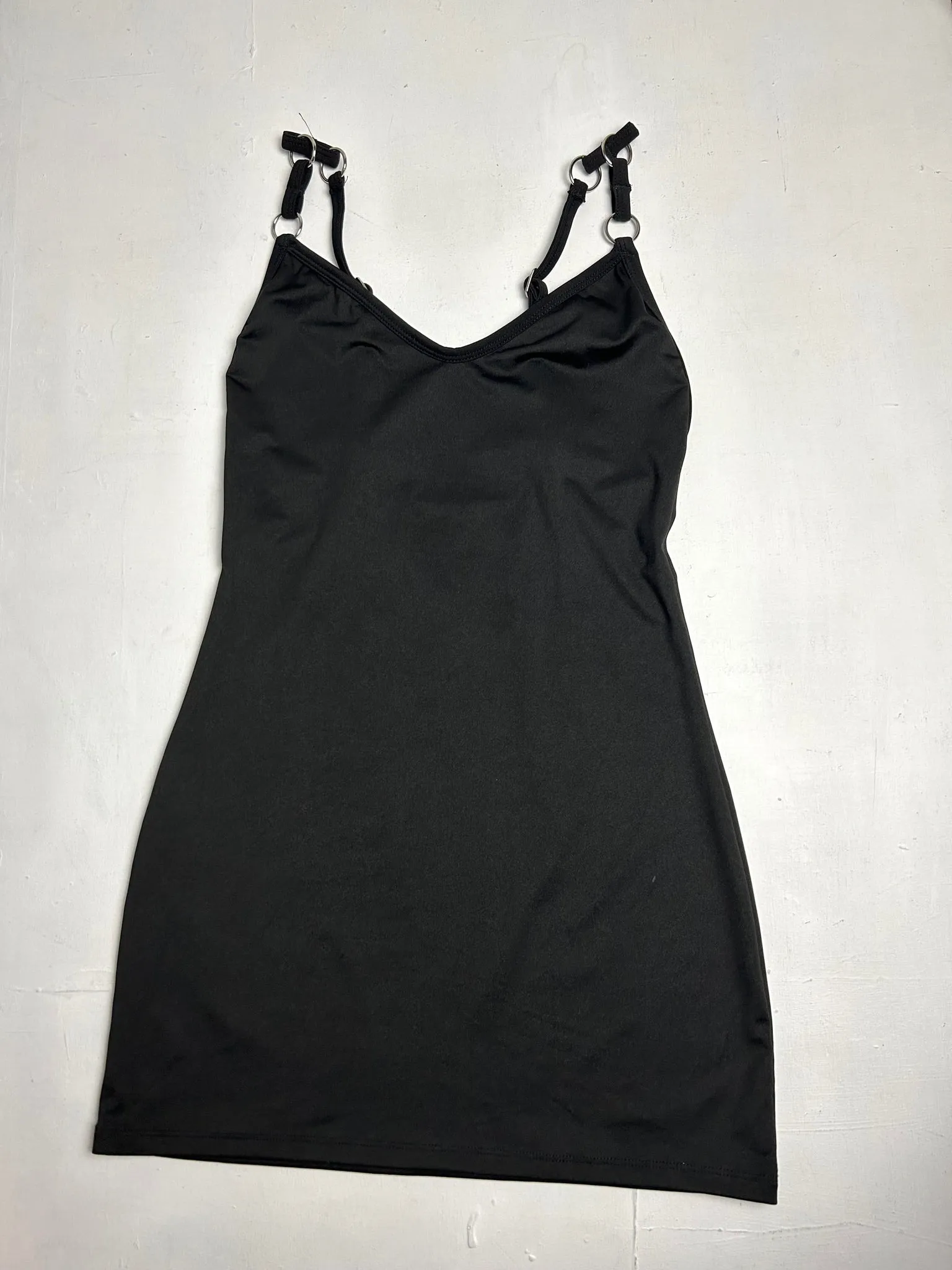 Black stretchy Y2K vintage backless mini dress (S)