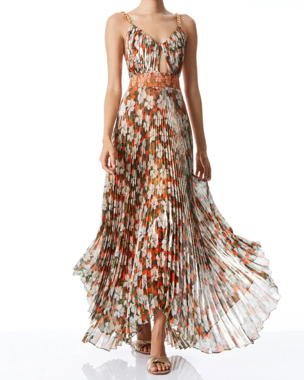 Blossom Gloria Chain Strap Pleat Maxi Dress