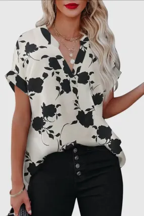 Blouse - Monotone Floral Top, Also Plus Size