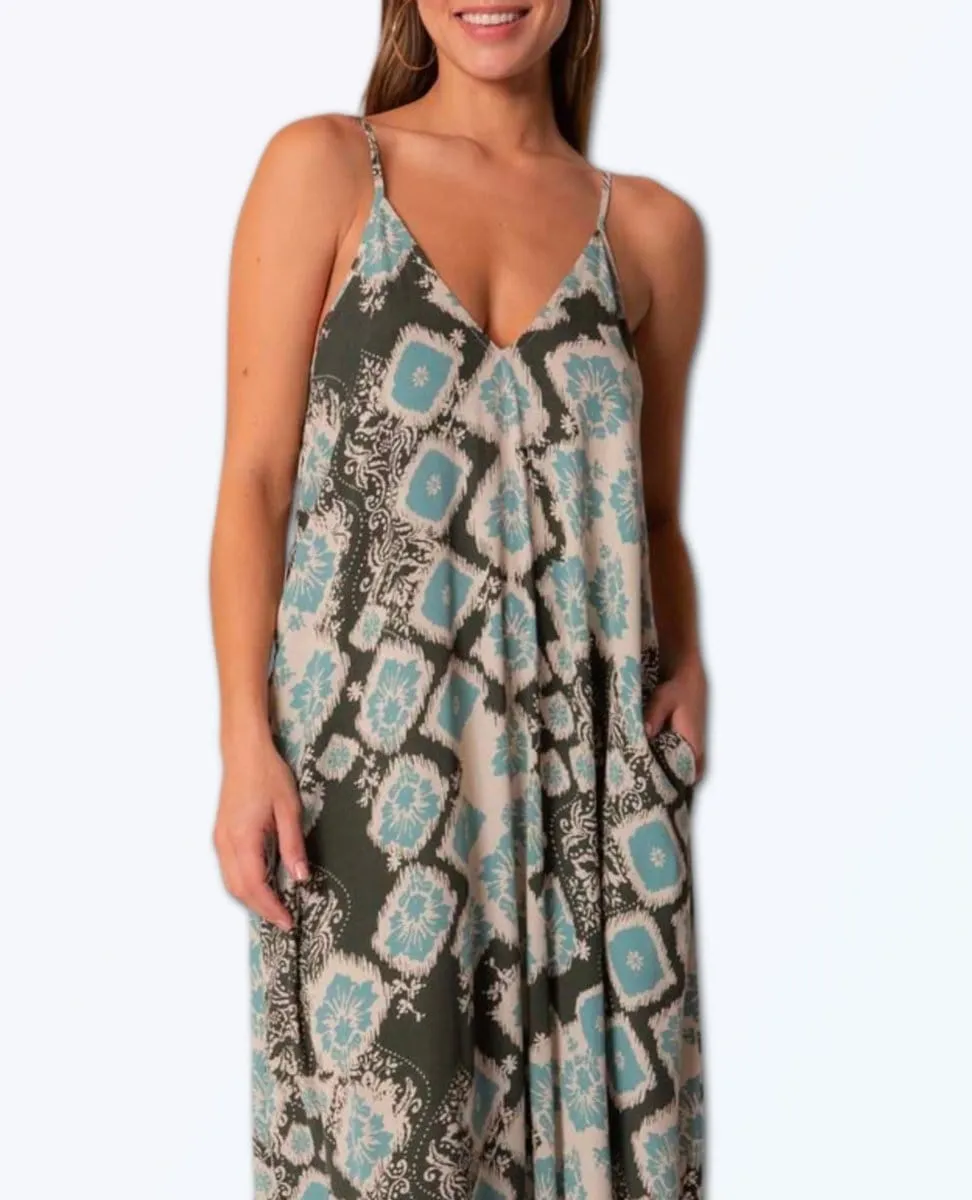 Bohemian Printed Oversized V Neck Maxi Dress