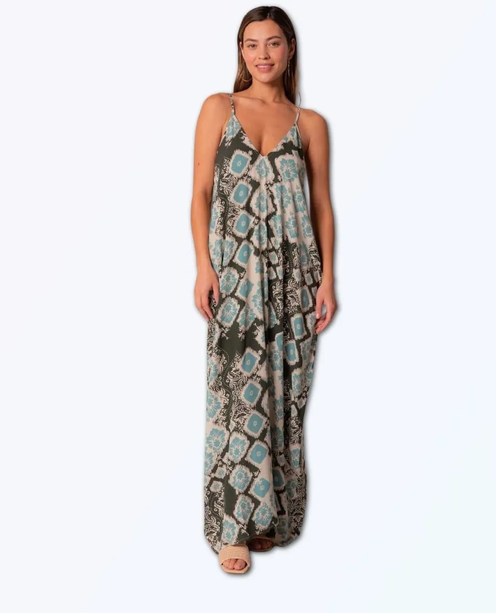 Bohemian Printed Oversized V Neck Maxi Dress