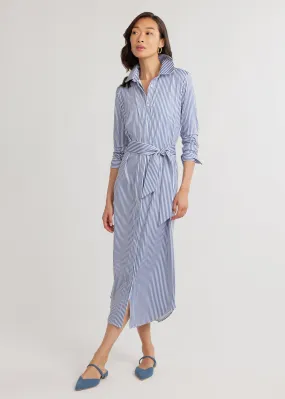 Brentwood Maxi Dress in Luxe Stretch (Blue Pinstripe)