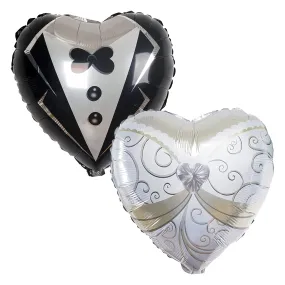 Bride and Groom Heart-Shaped Foil Balloon Set for Wedding Decorations and Bridal Party Supplies (2 Piece Set)