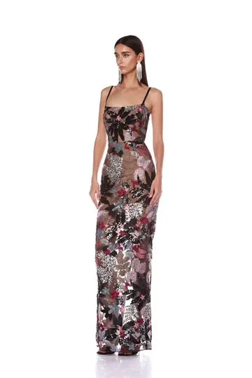 Bronx and Banco Dahlia Leona Embroidered Gown with Strap Silver Multi