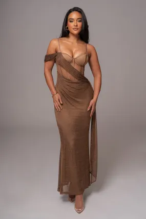 Bronze Metallic Corset Maxi Dress